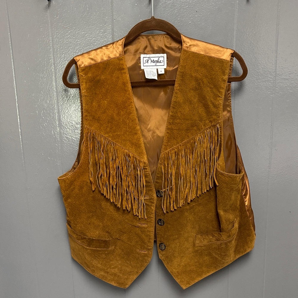 Women's Plus SZ Tan Suede Fringe Vest